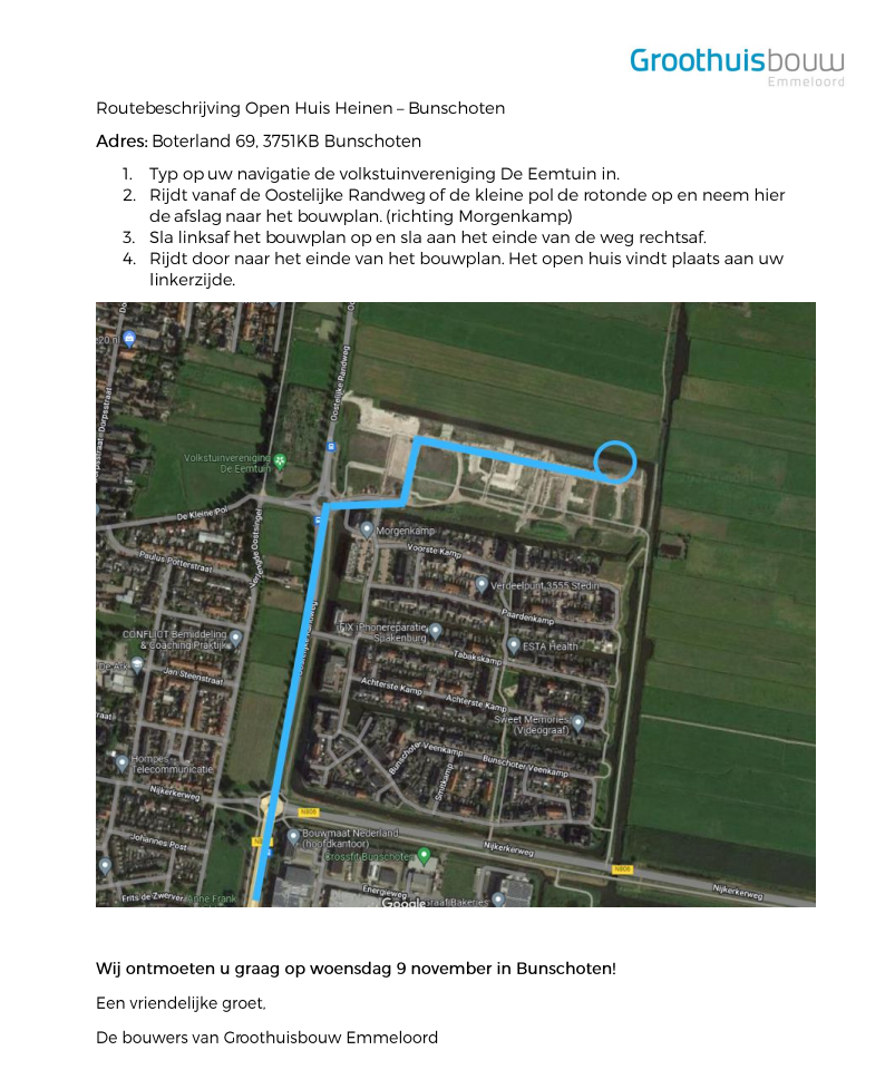 Routebeschrijving Open Huis Heinen